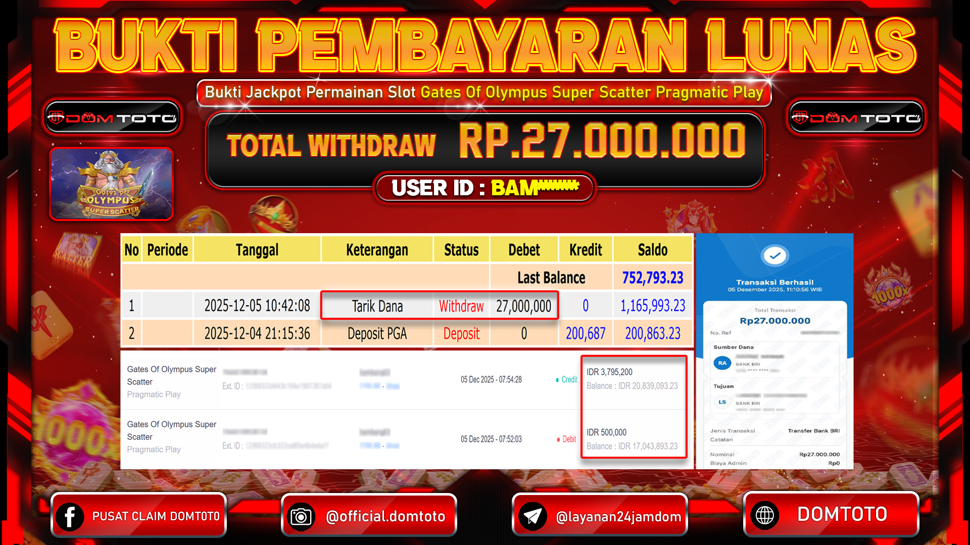 JACKPOT SLOT Menang SLOT Gates Of Olympus Super Scatter Pragmatic Play 05  DECEMBER 2025